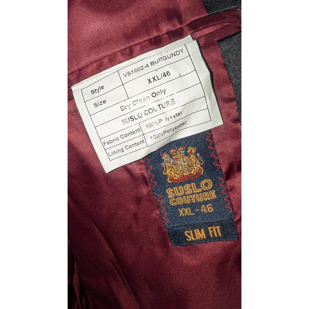 Suslo Couture Mens Burgundy Velvet Blazer Slim Fit Dinner Jacket XXL 46 VS1602-4